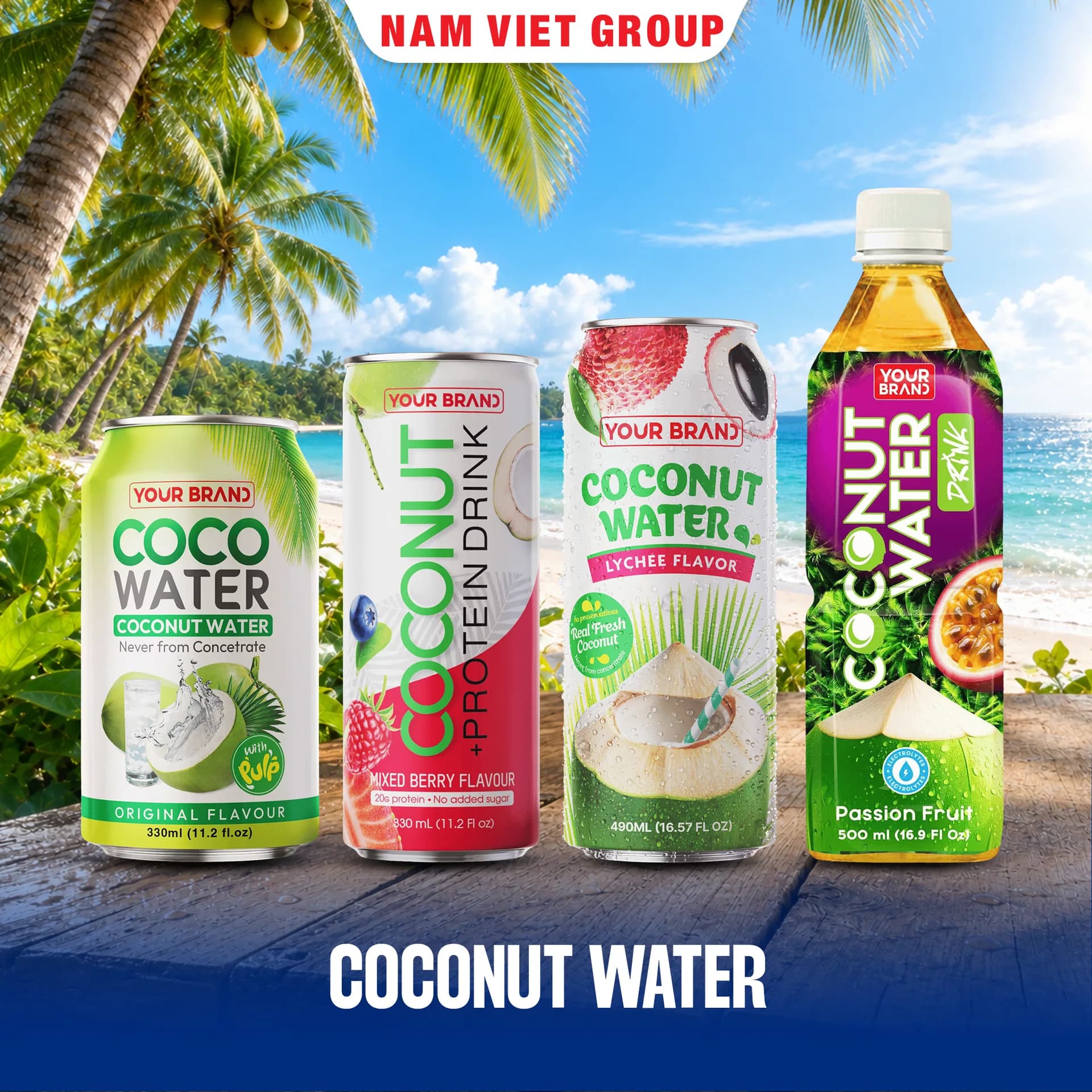 Concepts illustratifs d’emballages d’eau de coco pour explorer la catégorie.