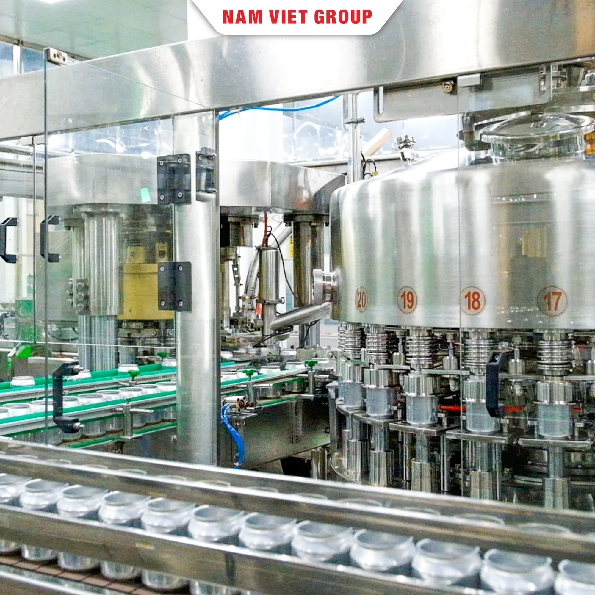 Stainless-steel beverage filling equipment.