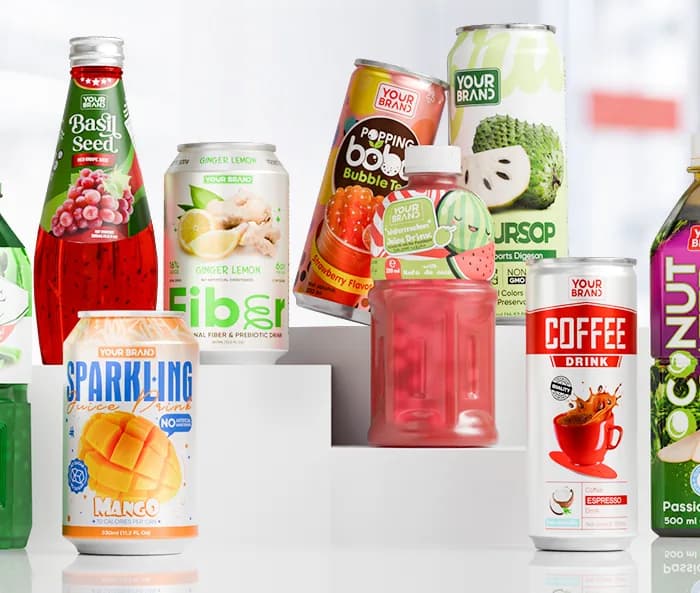 Emballages illustratifs présentant plusieurs concepts de boissons.