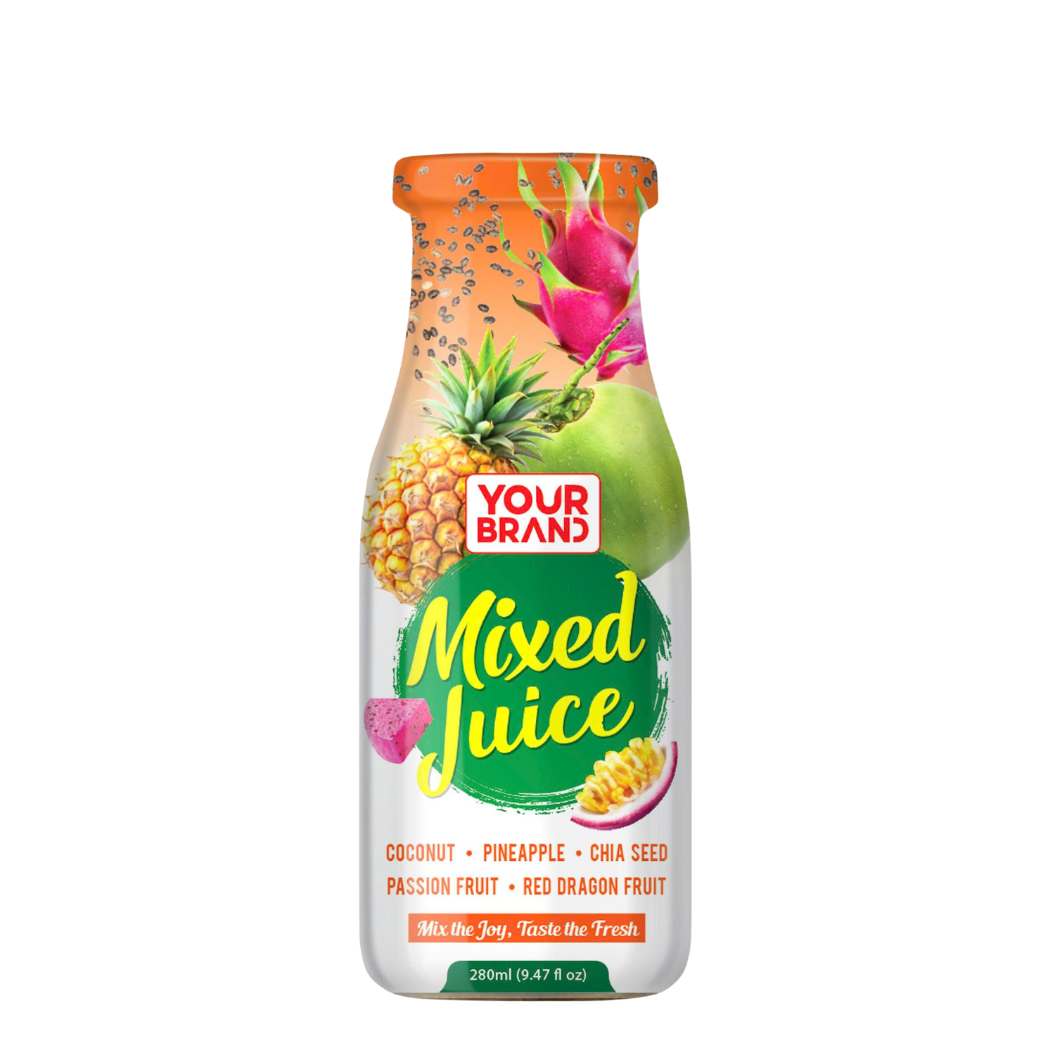 280ml YOUR BRAND Mixed Juice Coconut Pineapple Chia Passion Fruit Red Dragon Fruit