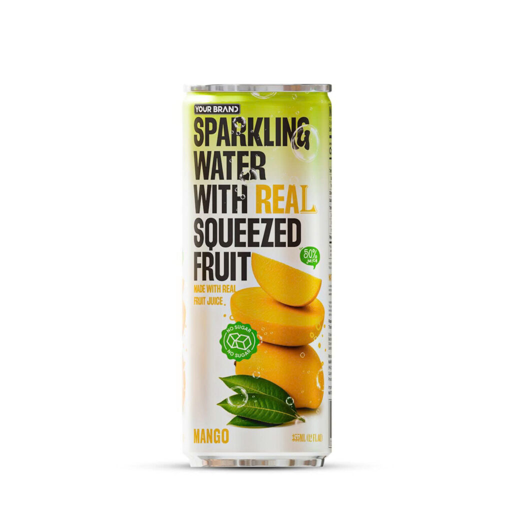 355ml "Your Logo" Mango Sparkling Water with Real Squeezed Fruit