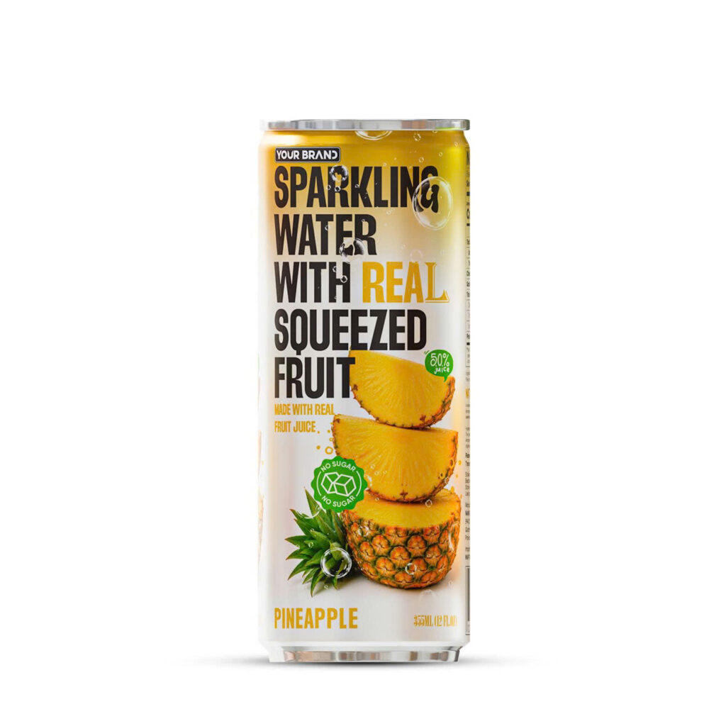 355ml "Your Label" Pineapple Sparkling Water with Real Squeezed Fruit